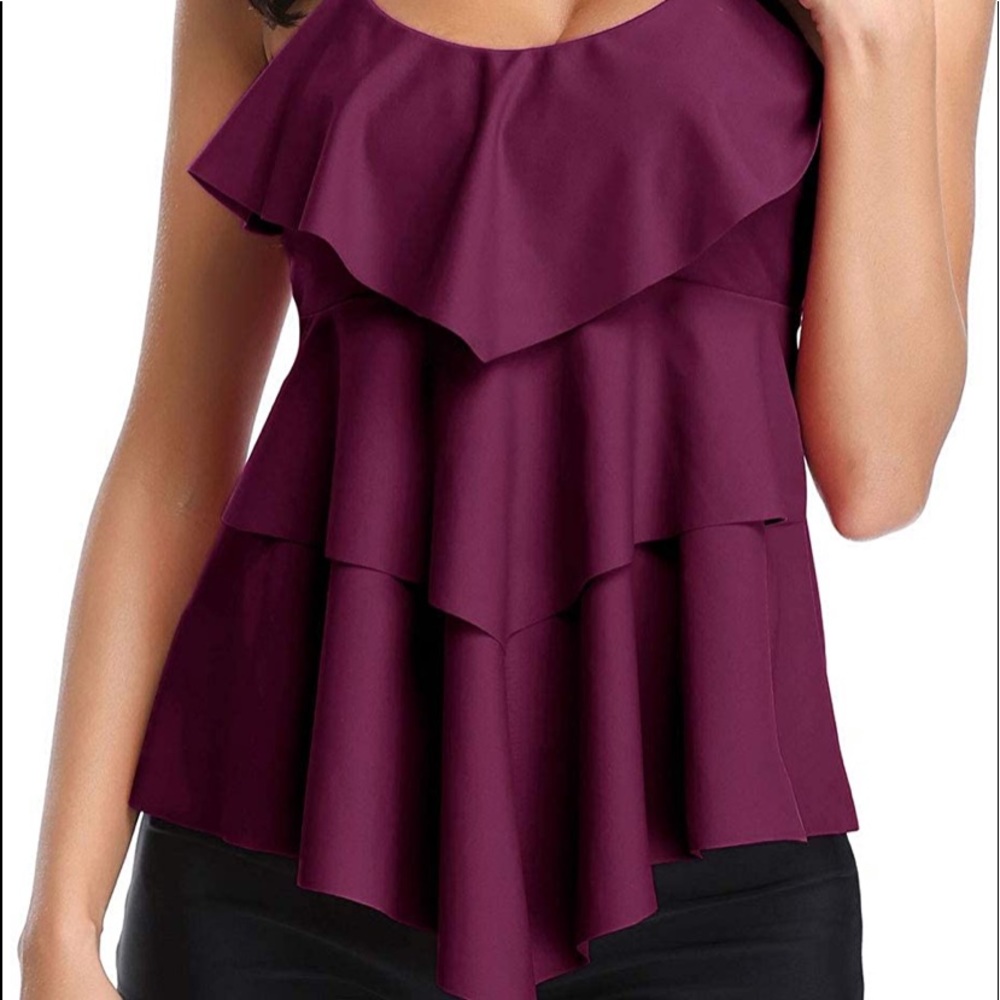 Women Tankini Swimsuit. Tummy Control. Ruffle Tank Top with Boy Shorts.